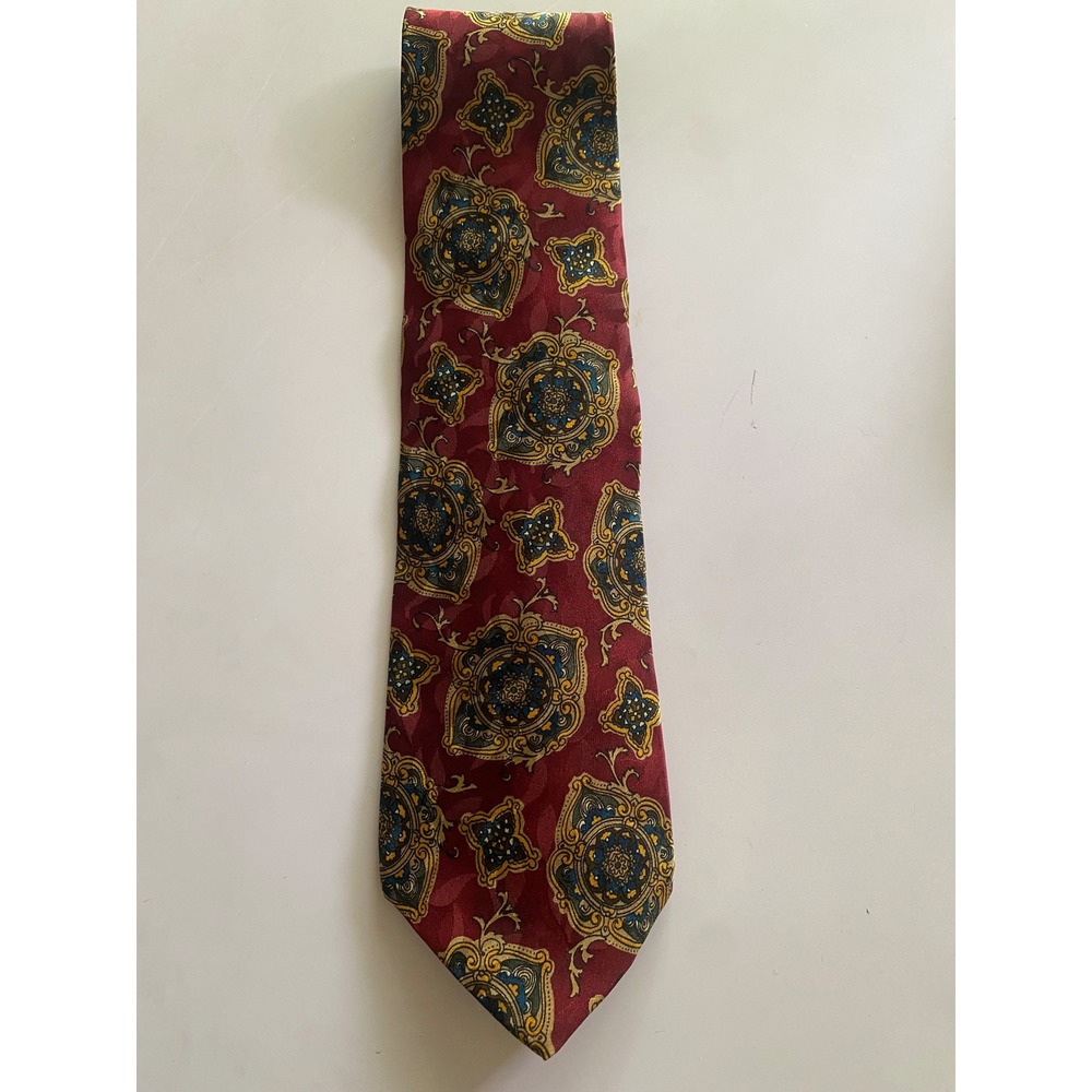 Liberty of London Mens Silk Tie Burgundy Gold Blue Medallion Paisley Made in USA